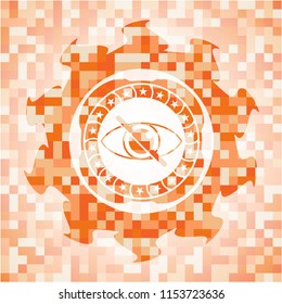 blind icon inside orange tile background illustration. Square geometric mosaic seamless pattern with emblem inside.