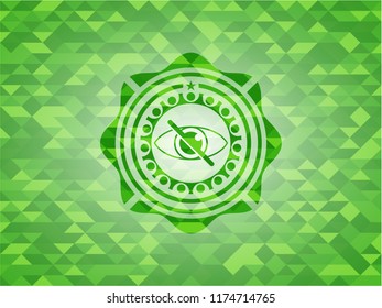 blind icon inside realistic green emblem. Mosaic background