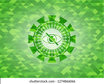 blind icon inside realistic green emblem. Mosaic background