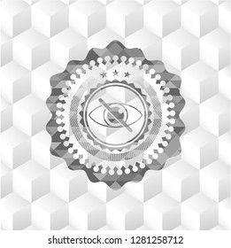 blind icon inside realistic grey emblem with geometric cube white background