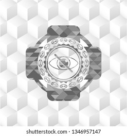 blind icon inside realistic grey emblem with cube white background