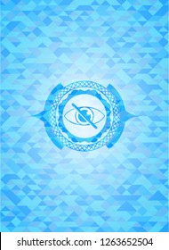 blind icon inside realistic light blue mosaic emblem