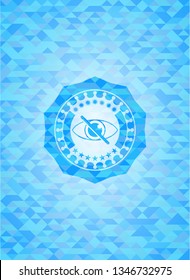 blind icon inside realistic light blue emblem. Mosaic background
