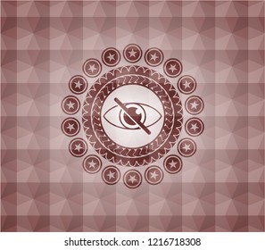 blind icon inside red emblem or badge with abstract geometric polygonal pattern background. Seamless.