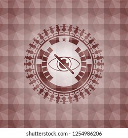 blind icon inside red emblem or badge with abstract geometric pattern background. Seamless.