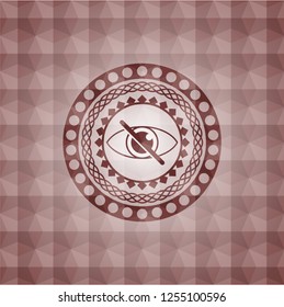blind icon inside red emblem or badge with abstract geometric polygonal pattern background. Seamless.