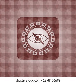 blind icon inside red emblem or badge with abstract geometric polygonal pattern background. Seamless.