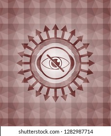 blind icon inside red emblem or badge with abstract geometric polygonal pattern background. Seamless.