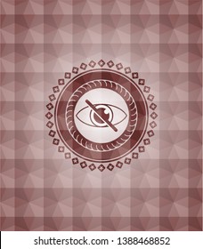 blind icon inside red emblem or badge with abstract geometric pattern background. Seamless.