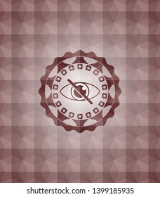 blind icon inside red emblem or badge with abstract geometric polygonal pattern background. Seamless.