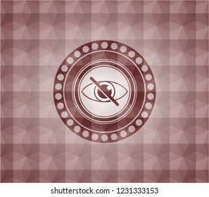 blind icon inside red seamless emblem or badge with geometric pattern background.