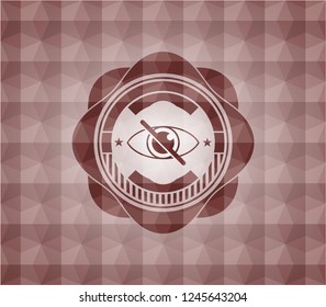 blind icon inside red seamless emblem or badge with geometric pattern background.