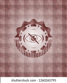 blind icon inside red seamless emblem or badge with abstract geometric polygonal pattern background.