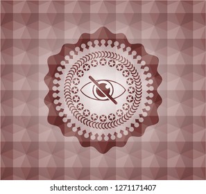 blind icon inside red seamless emblem with geometric background.