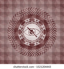 blind icon inside red seamless emblem with geometric pattern.