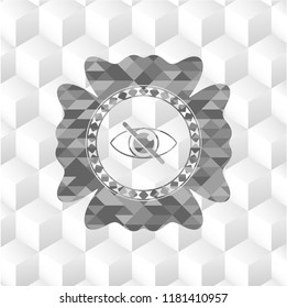 blind icon inside retro style grey emblem with geometric cube white background