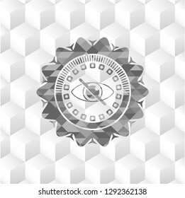 blind icon inside retro style grey emblem with geometric cube white background