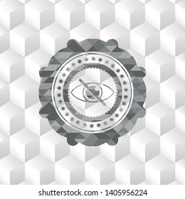 blind icon inside retro style grey emblem with geometric cube white background