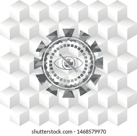 blind icon inside retro style grey emblem with geometric cube white background