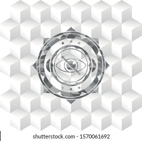 blind icon inside retro style grey emblem with geometric cube white background