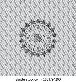 blind icon inside shiny silver badge. Scales pattern. Vector Illustration. Detailed.