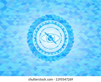 blind icon inside sky blue emblem with triangle mosaic background