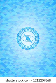 blind icon inside sky blue emblem. Mosaic background
