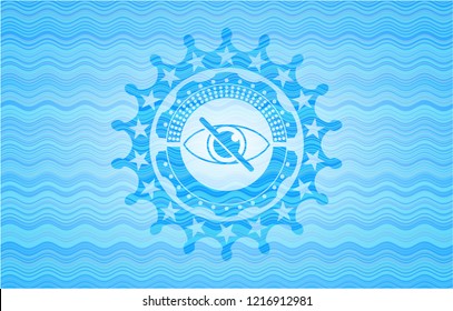 blind icon inside sky blue water wave badge.