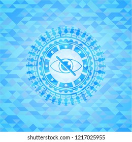 blind icon inside sky blue emblem with triangle mosaic background
