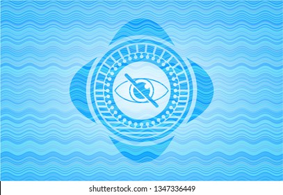 blind icon inside sky blue water wave badge background.