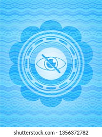 blind icon inside sky blue water wave badge.