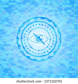 blind icon inside sky blue emblem with mosaic ecological style background