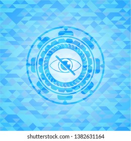 blind icon inside sky blue emblem with triangle mosaic background