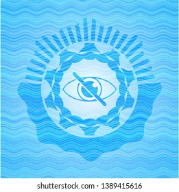blind icon inside sky blue water wave badge.