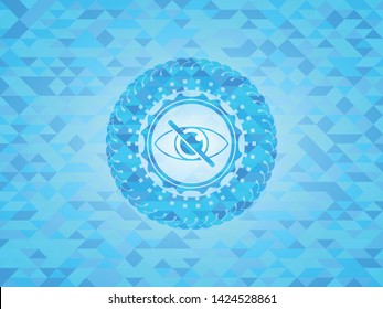 blind icon inside sky blue emblem with triangle mosaic background