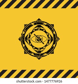 blind icon inside warning sign, black grunge emblem. Vector Illustration. Detailed.
