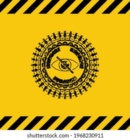 Blind-Symbol innerhalb des Warnzeichens, schwarzes Grunge-Emblem. Vektorgrafik. Detaillierte Angaben. 