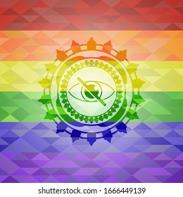 icono ciego sobre fondo de mosaico con los colores de la bandera LGBT