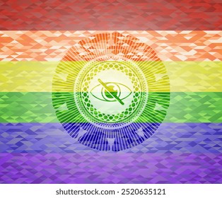 icono ciego sobre fondo de mosaico con los colores de la bandera LGBT. 