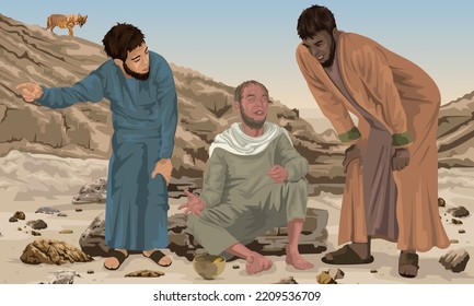 El Hombre Ciego Al Que Le Dijeron A Jesús de Nazaret está pasando.  Ilustración bíblica que muestra Luke 18:35-43