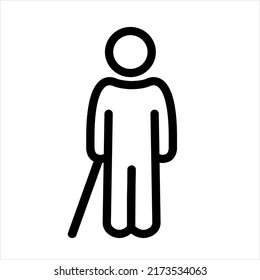 Blind man with cane thin line icon, disability concept, blind stick man with cane sign on white background. Simple element illustration from map and navigation concept. Blind man silhouette vector ico