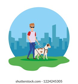 blind man with guide dog