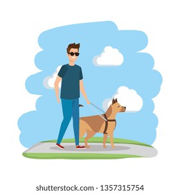blind man with guide dog