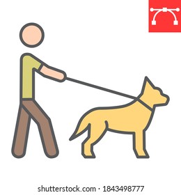 Blind man with guide dog color line icon, disability and pet, blind with guide dog sign vector graphics, editable stroke filled outline icon, eps 10