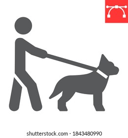 Blind man with guide dog glyph icon, disability and pet, blind with guide dog sign vector graphics, editable stroke solid icon, eps 10