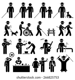 Blind Man Handicap Stick Figure Pictogram Icons