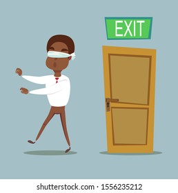 blind man looking for a way out. Stock flat vector illustration.