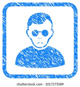 Blind Man rubber seal stamp watermark. Icon vector symbol with grunge design and dust texture inside rounded square. Scratched blue sign on a white background.