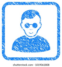 Blind Man rubber seal stamp imitation. Icon vector symbol with grunge design and unclean texture inside rounded frame. Scratched blue sticker on a white background.
