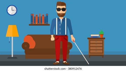 Blind man with stick.